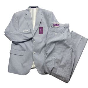 Vinci‎ Suit 44R Lined Pants 38R NEW w/Tags Blue Pin Strip Cotton